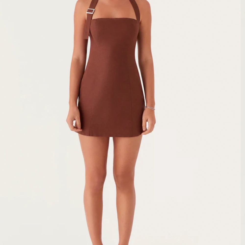 Peppermayo Julianna Linen Mini Dress – Chocolate, Size 2